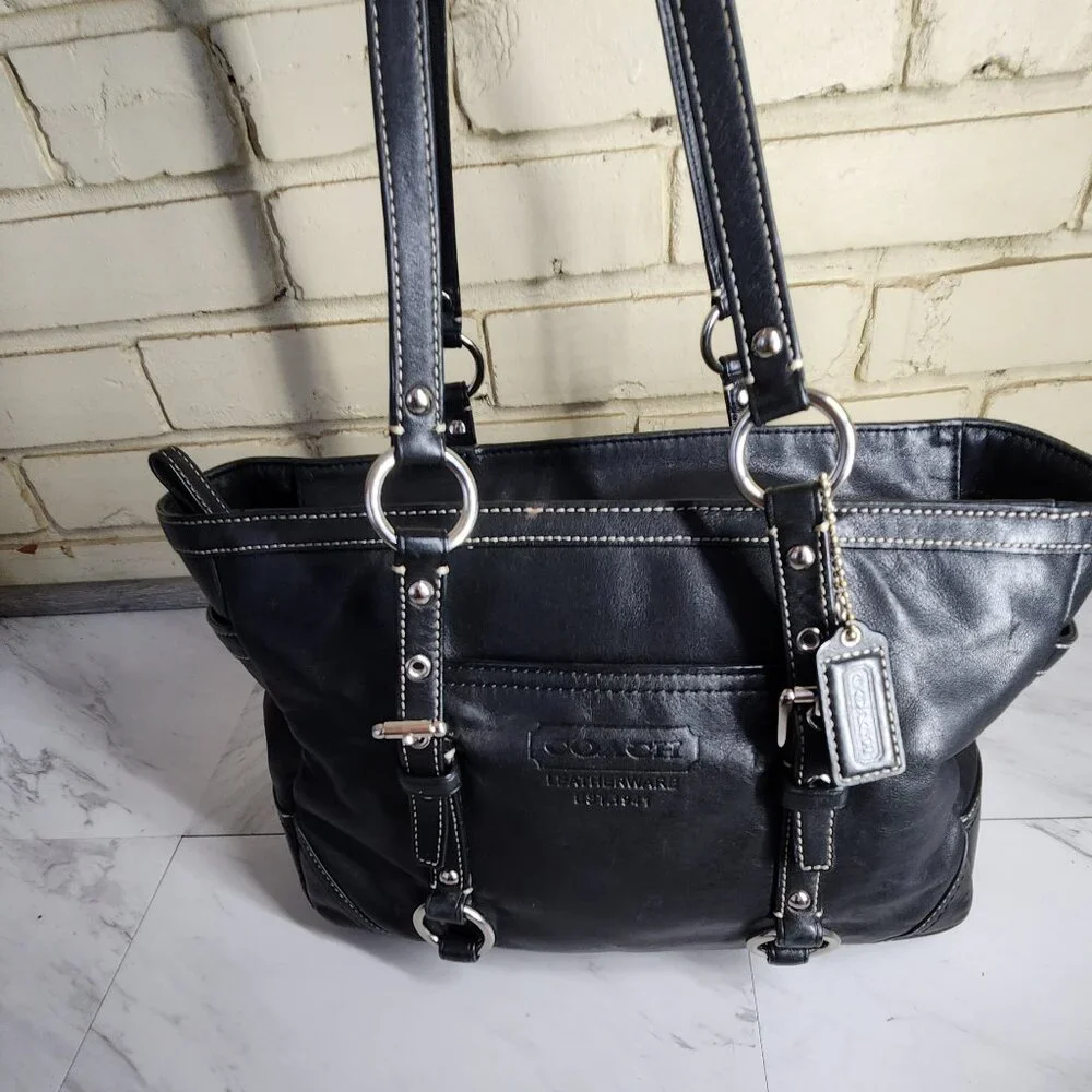 Euc Vintage Coach Gallery Y2K Black Leather Shoulder Bag Tote Purse c